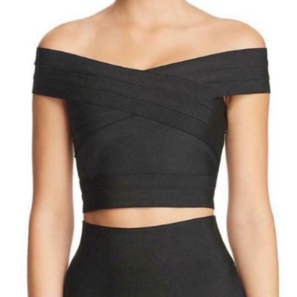Black Off Shoulder Bodycon Bandage Crop Top Club Night Out Small